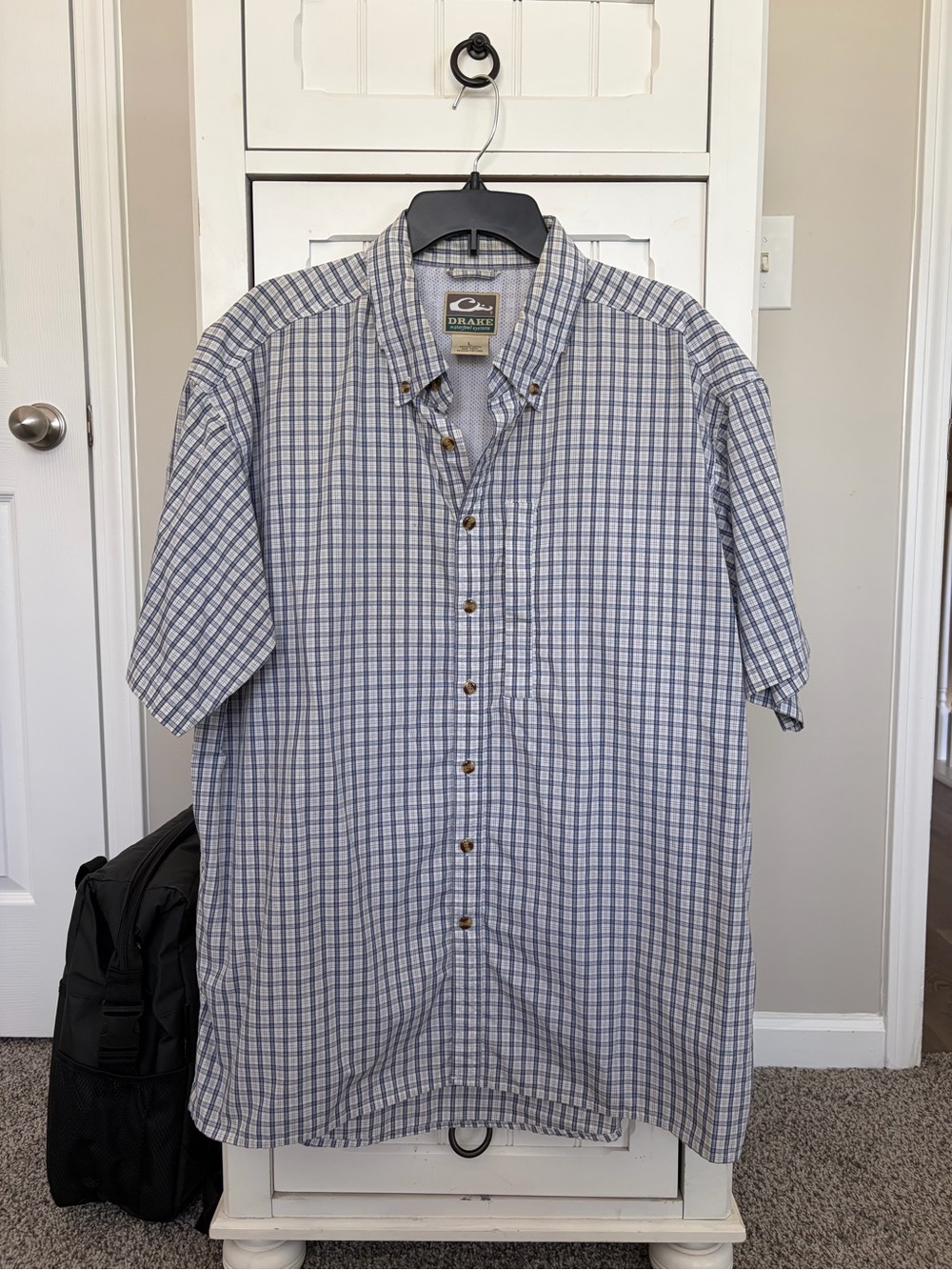 Drake Men’s Short-Sleeve Button-Down Shirt - Blue and White Plaid